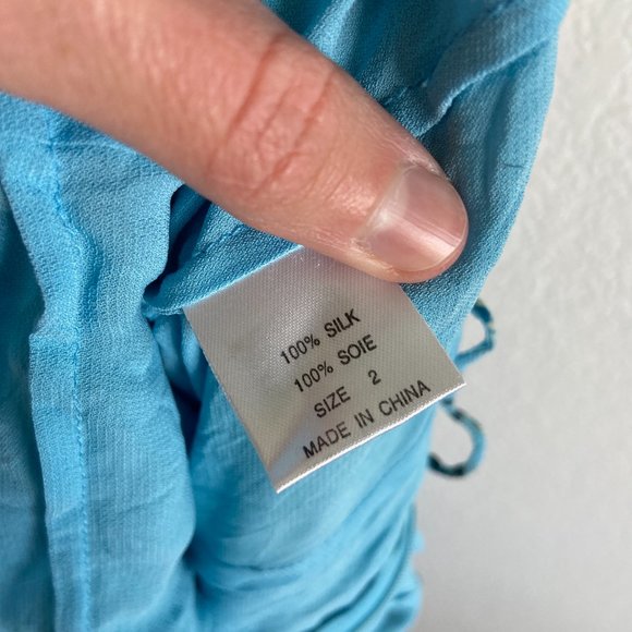 Vintage Womens Blue Floral Spaghetti Strap Mini Silk Dress Size 2 - Picture 6 of 7